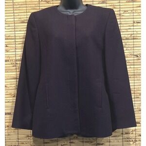 Lord & Taylor Womens 12 Vtg Wool Collarless Blazer Jacket Purple Career Academia